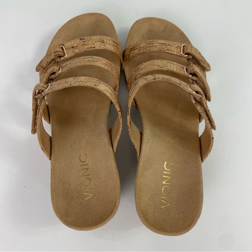 Vionic Park Dwyn Triple Strap Wedge Sandals in Gold Cork Size‎ 8 Wide Open-Toe - Picture 9 of 16